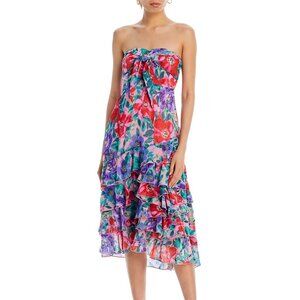 Aqua Strapless Tie Front MIDI Dress Large